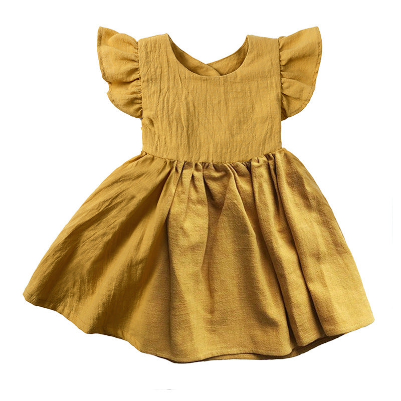 A new girls dress baby cotton and linen solid color - Mixbatch