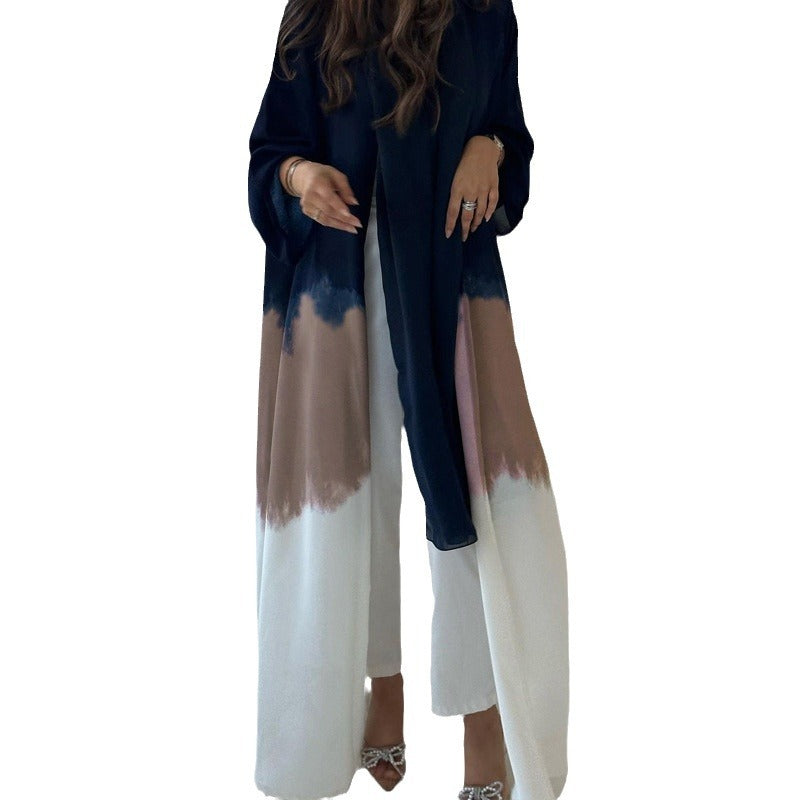New Middle East Dubai clothing fashion elegant fashion cardigan tie-dye gradual change dress robe - Mixbatch