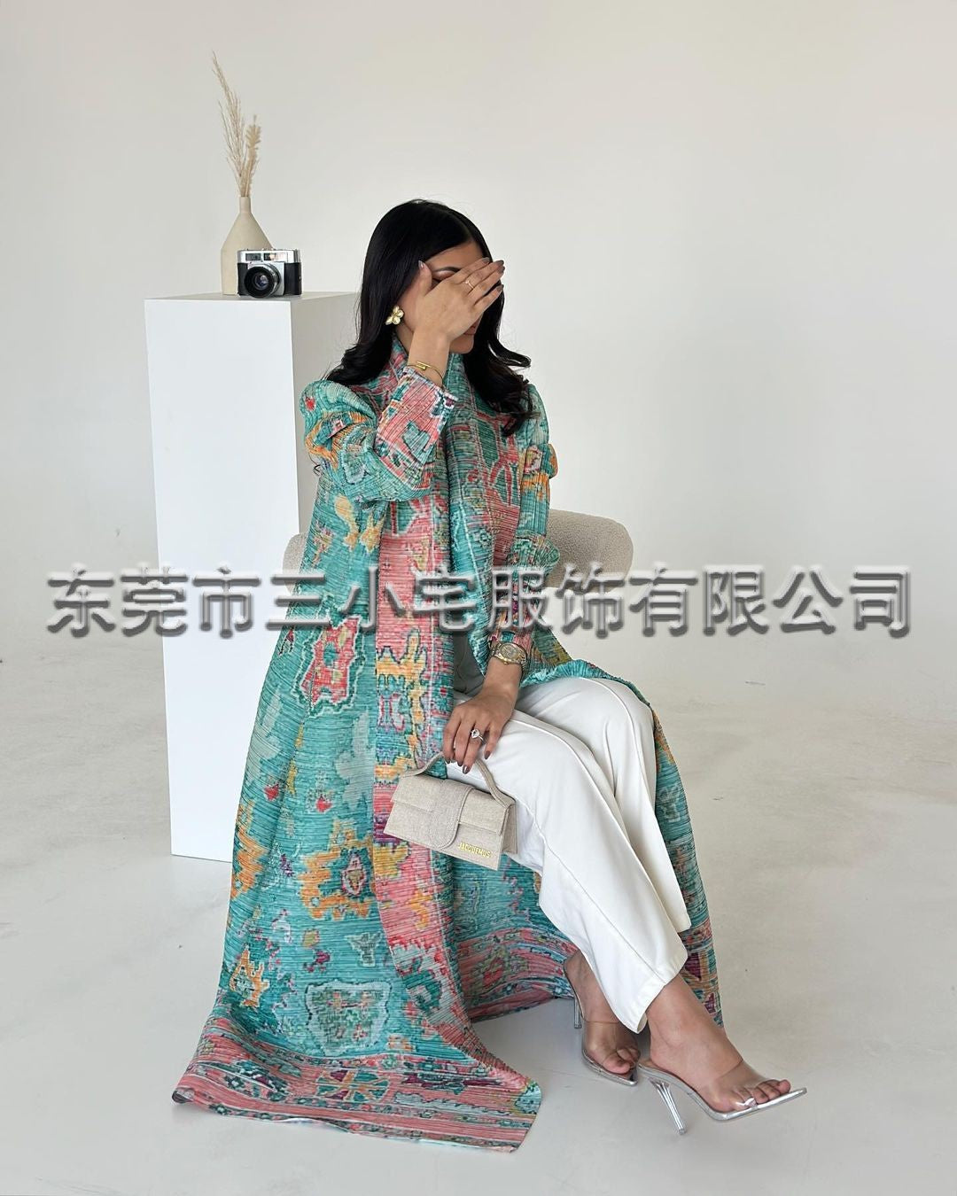 A  Pleated robe print cardigan women's clothing