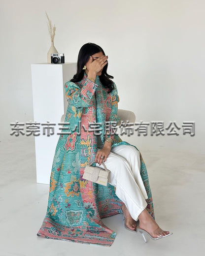 A  Pleated robe print cardigan women's clothing