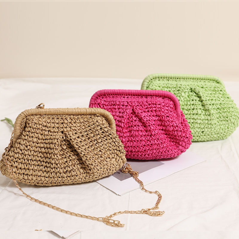 A INS paper rope woven bag female Internet celebrity shoulder crossbody shoulder strap vacation beach bag versatile chain bag