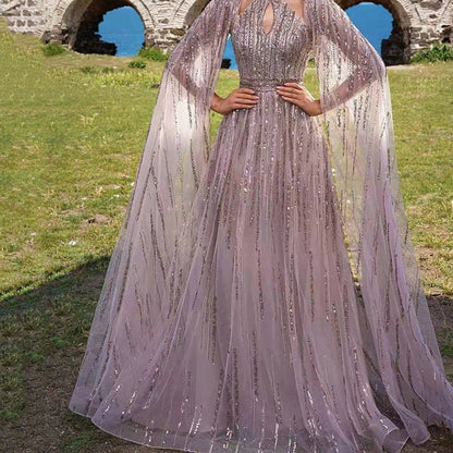 A spring and summer women's temperament mesh dress dress fringed sequined evening dress dress