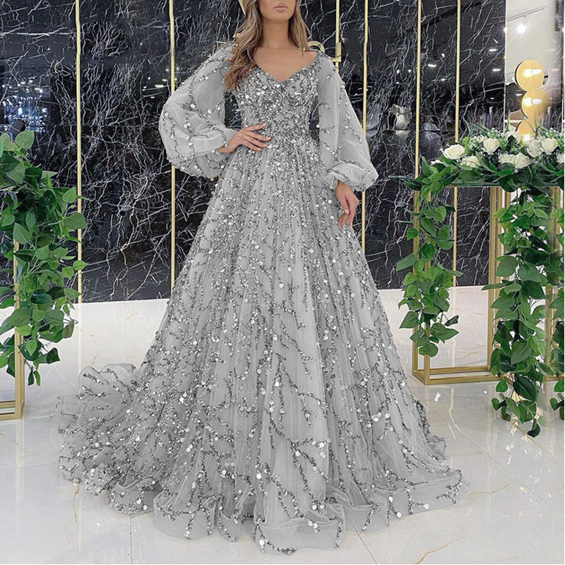 A multi-color heavy industry beaded luxury evening dress sexy lady aura queen dress