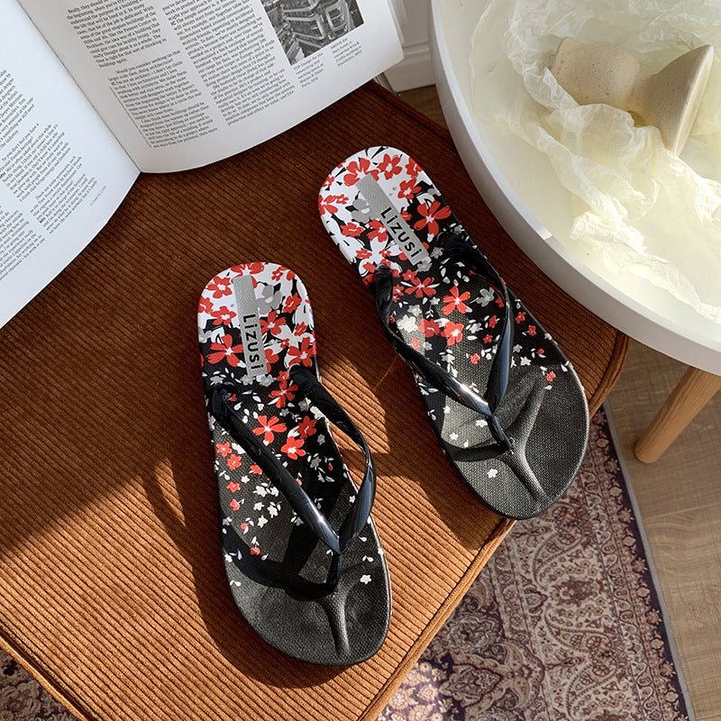 A flip-flops female summer casual wear simple fruit cartoon light and comfortable soft bottom toe pinch foot beach cool slippers