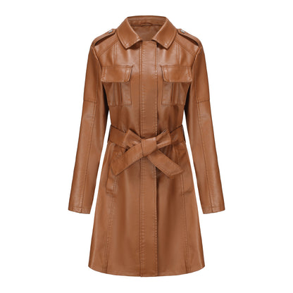 A women's long-sleeved leather jacket