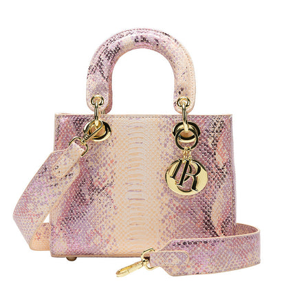A snake pattern new Princess Diana bag, high-end shoulder messenger bag, high-end fashion pink handbag.