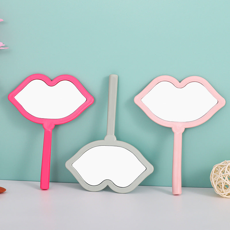 A new lip handheld makeup mirror can be printed LOGO handle mirror high definition portable makeup mirror DIY mini mirror - Mixbatch