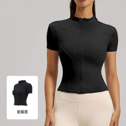 A High elastic yoga suit Naked stand-up collar jacket Fitness suit Sports suit Women