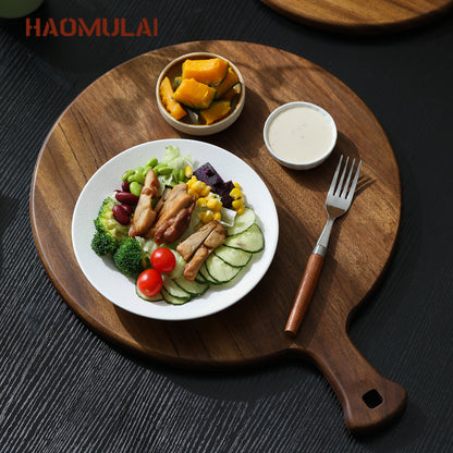 A Round pizza plate Commercial solid wood pizza plate Tray Wooden 9/10/12 inch steak plate Fruit complementary food plate