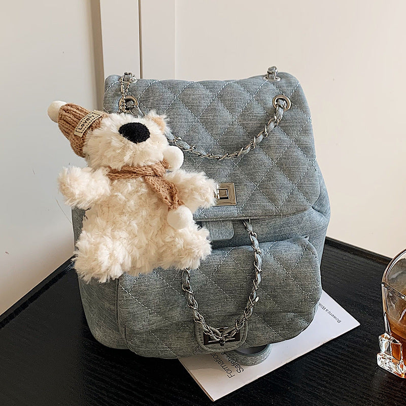 A denim texture small fragrant wind rhombus chain portable small bag fashionable commuter versatile backpack