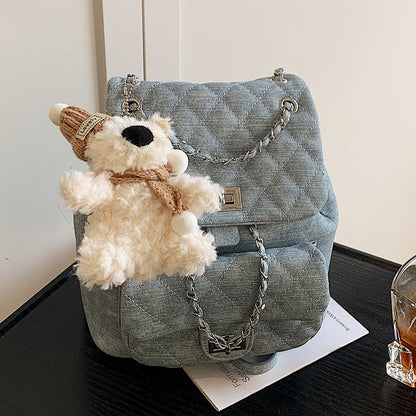 A denim texture small fragrant wind rhombus chain portable small bag fashionable commuter versatile backpack
