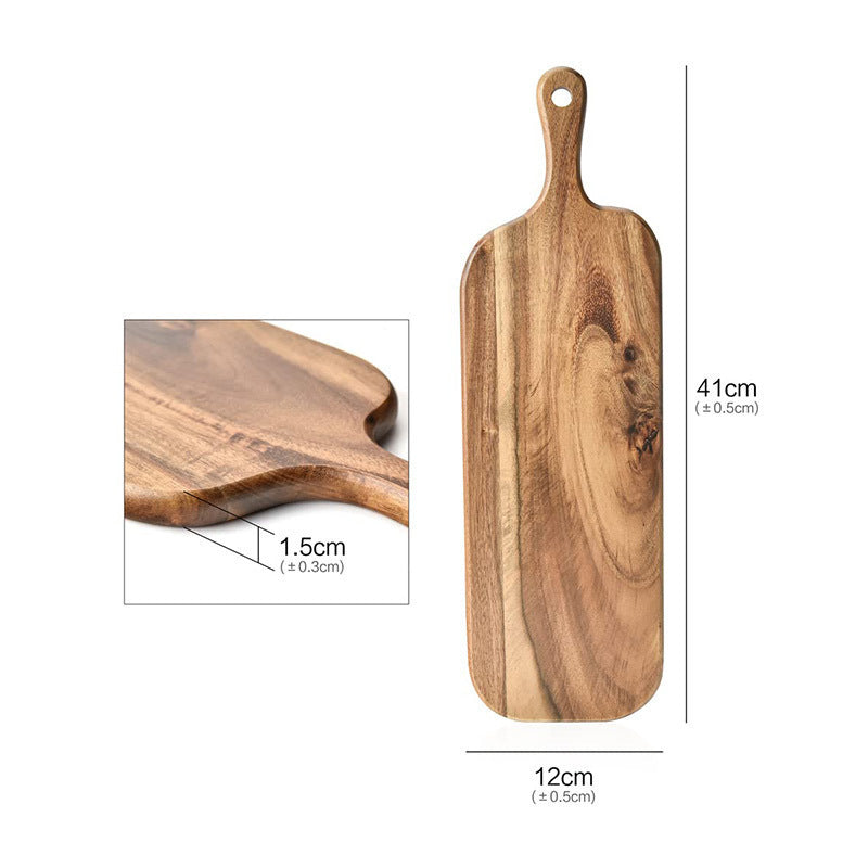 A Acacia wood pizza tray with handle solid wood cheese bread tray household steak plate, creative wooden small cutting board
