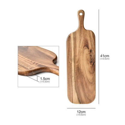 A Acacia wood pizza tray with handle solid wood cheese bread tray household steak plate, creative wooden small cutting board