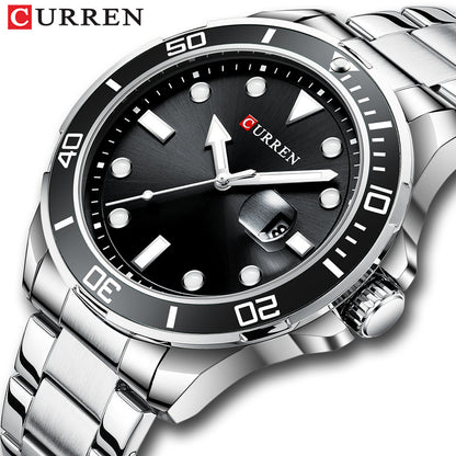 A Curren/Carrion 8388 Men's Watch, Waterproof Quartz Steel Strap Watch, Calendar Quartz watches
