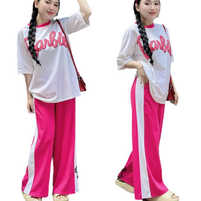 A casual two-piece set summer loose short-sleeved wide-leg pants fashion age-reducing two-piece set foreign style