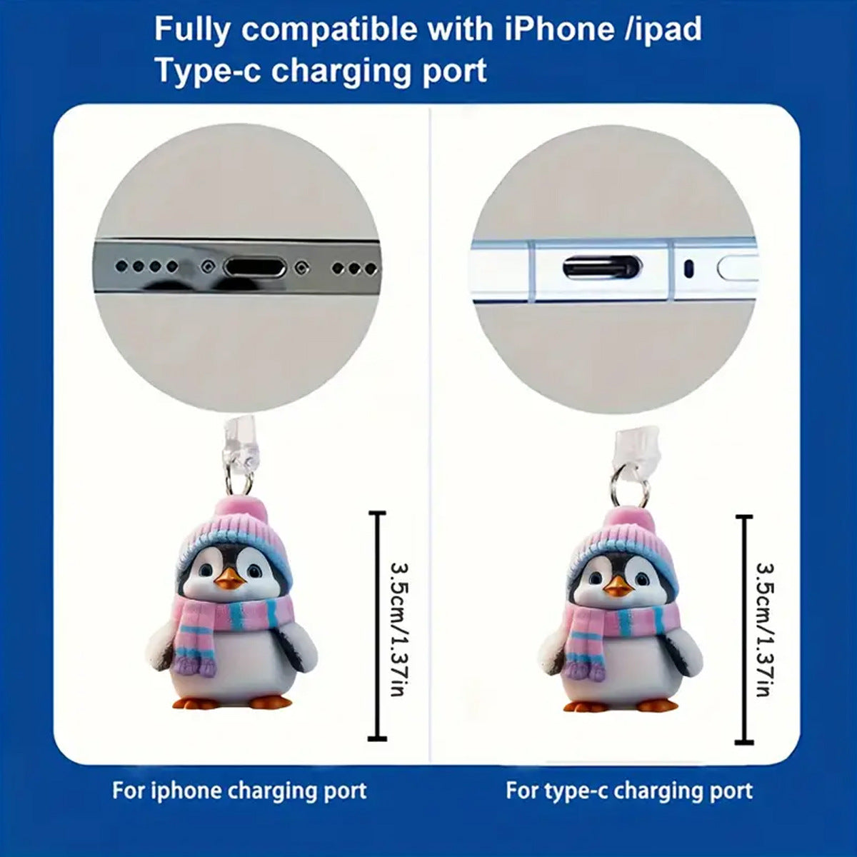 A cute scarf penguin flat acrylic mobile phone dust plug suitable for iPhone charging port and Type-c