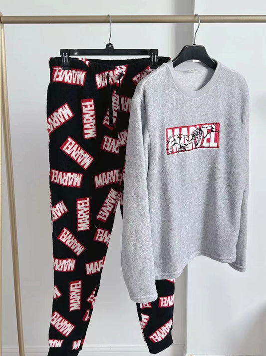 T European and American Christmas series autumn and winter coral fleece couple loungewear pajamas set