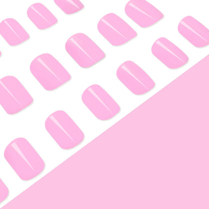 A short glossy square nail girl, light pink, fresh, fashionable and cute, solid color wearing nail art patch, foreign trade 24 pieces - Mixbatch