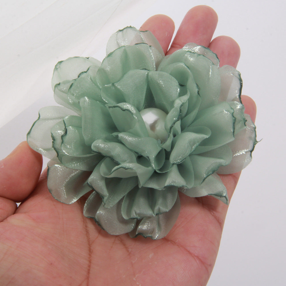 A 9cm large number of spot with pearl cloth flower fabric flower gauze clothing accessories brooch clothing accessories - Mixbatch