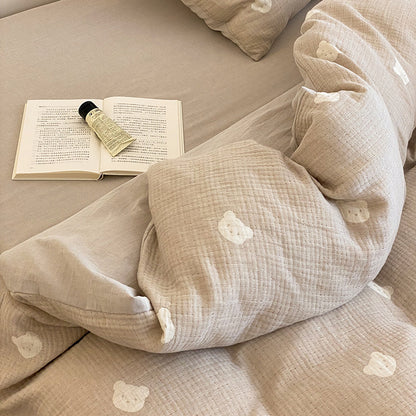 ju fluffy soft three-layer gauze cotton four-piece set cute jacquard baby baby with cotton duvet cover bed sheets 2.0kg - Mixbatch