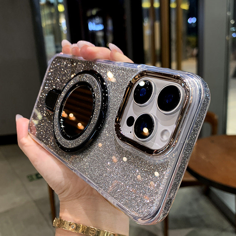 A glitter mirror magnetic suction bracket mobile phone case