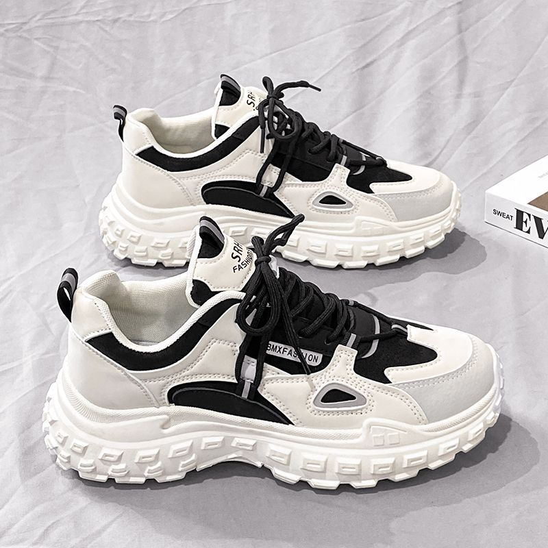 A thick-soled non-slip fashion sneakers new summer Internet celebrity Hong Kong style breathable men's shoes work wear-resistant casual dad shoes - Mixbatch