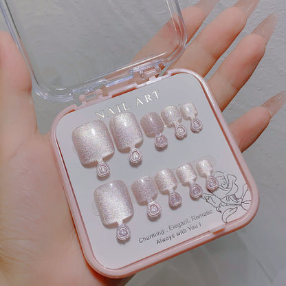 A manicure handmade wear nail spar cat eye flash drill foot nail patch wear nail foot manicure fake nail wholesale - Mixbatch