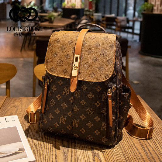 A backpack women's new retro casual old flower large capacity schoolbag backpack printing fashion trend line big bag