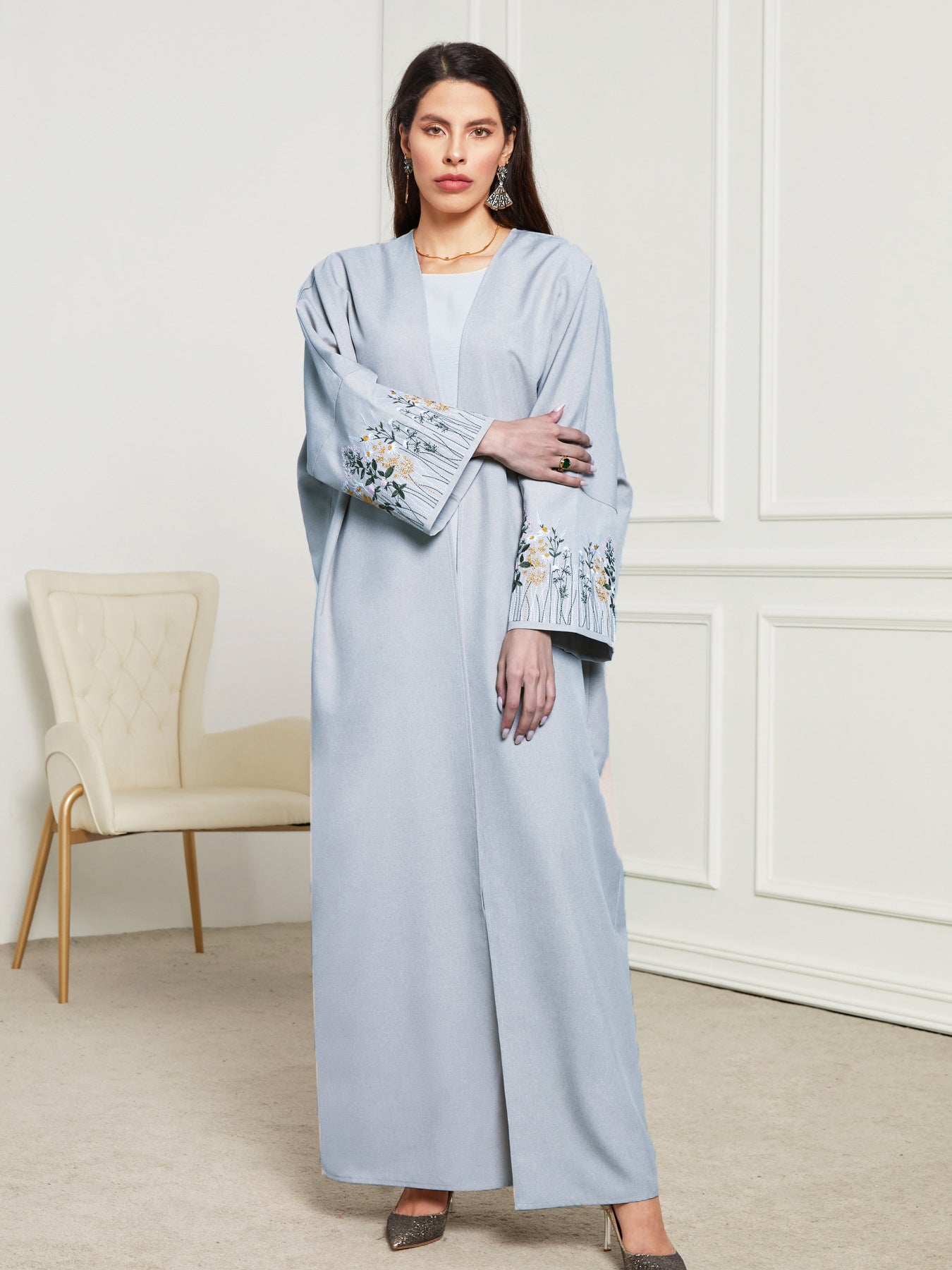 Women's Robe Embroidered Middle Eastern Muslim Clothing Cardigan Dress Long Dress Bat Sleeve - Mixbatch