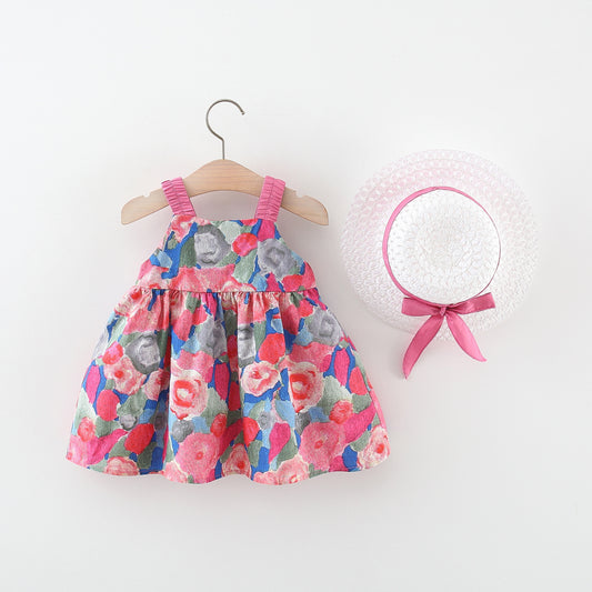 P Wholesale of new children's clothing in summer, big flower bows, hat girls suspenders
