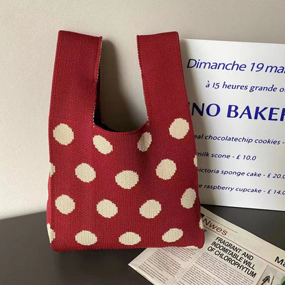 A Internet celebrity handbag women's knitted wool bucket bag Japanese and Korean version versatile hand carry casual tote bag box lunch bag y