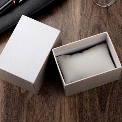 A product packaging box, white cardboard watch box.