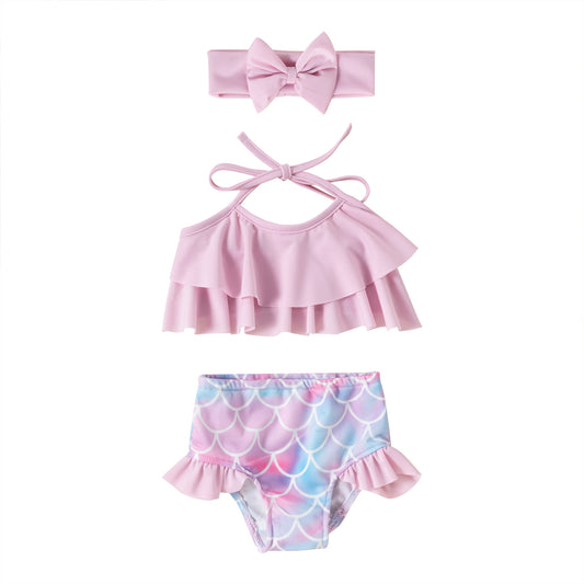 A new three-piece set of fish scales hanging neck for infants and girls - Mixbatch