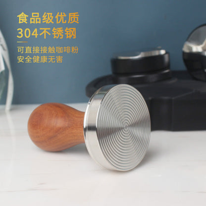 A 51/53/58 mm304 stainless steel coffee powder press threaded wooden handle powder press hammer coffee machine handle powder dispenser