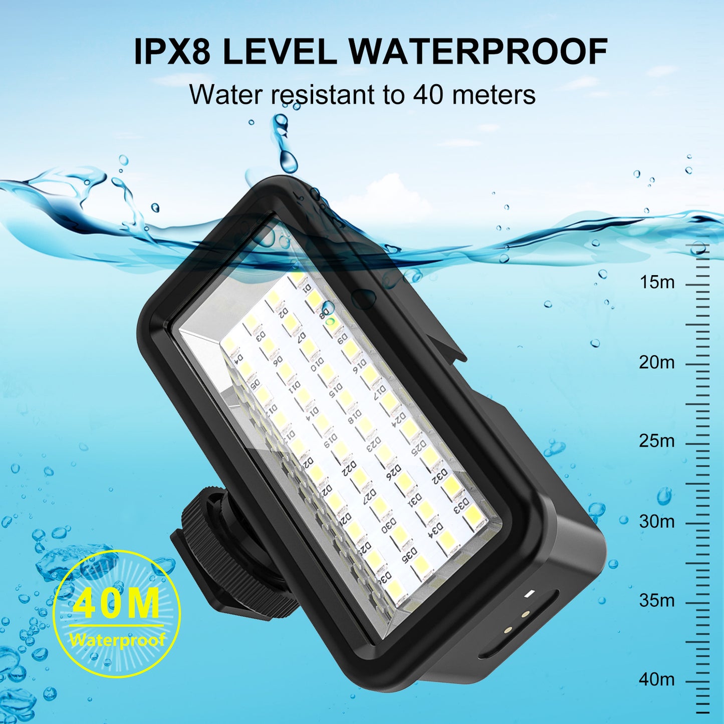 A 40-LED Vlogging Camera Portable Fill Light 40m Diving Waterproof Light