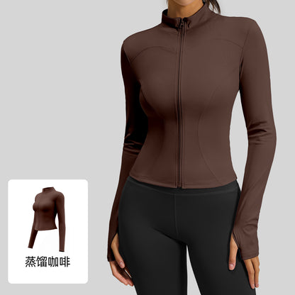 A basic yoga suit jacket nude tight breathable stand-up collar sports fitness top women