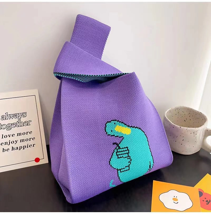 A Internet celebrity handbag women's knitted wool bucket bag Japanese and Korean version versatile hand carry casual tote bag box lunch bag y