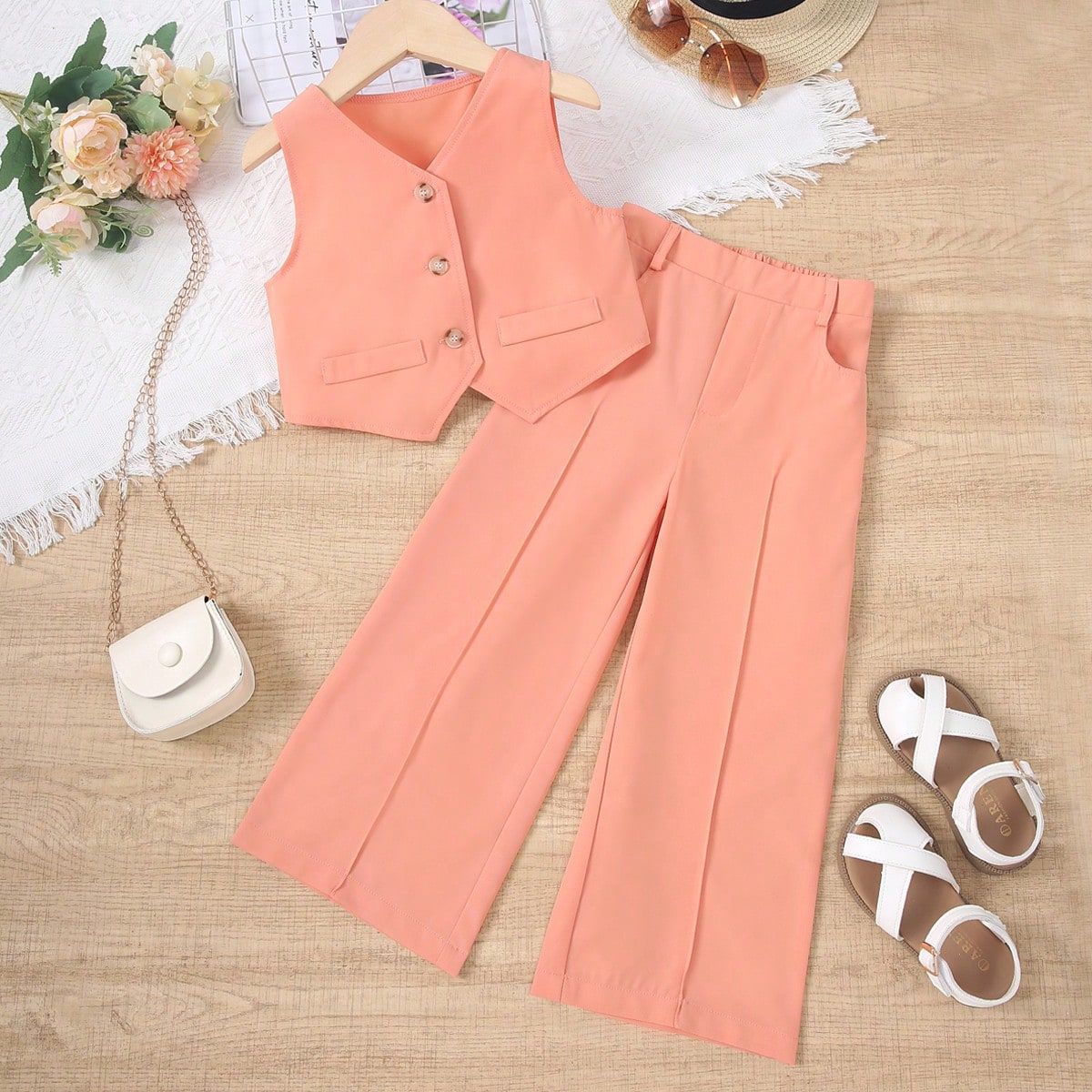A cross-border new children's clothing girls high waist French fashion suit medium and small children's foreign style versatile suit Kids suit