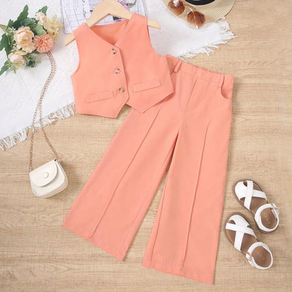A cross-border new children's clothing girls high waist French fashion suit medium and small children's foreign style versatile suit Kids suit