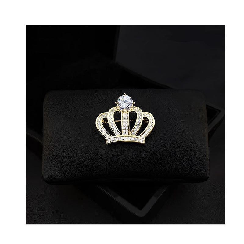 A Amazon Europe and the United States cross-border hot-selling zircon simple princess crown brooch small suit party dinner dress pin - Mixbatch