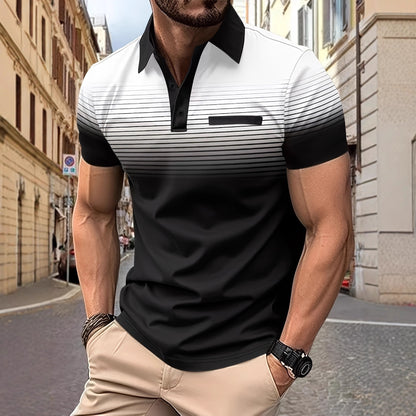 A European and American cross-border explosion Men's summer business fashion casual sports short-sleeved striped printed lapel polo shirt