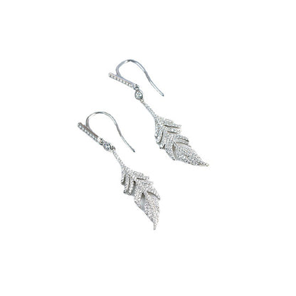A sterling silver s925 full diamond feather earrings