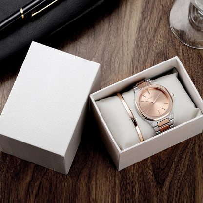 A product packaging box, white cardboard watch box.
