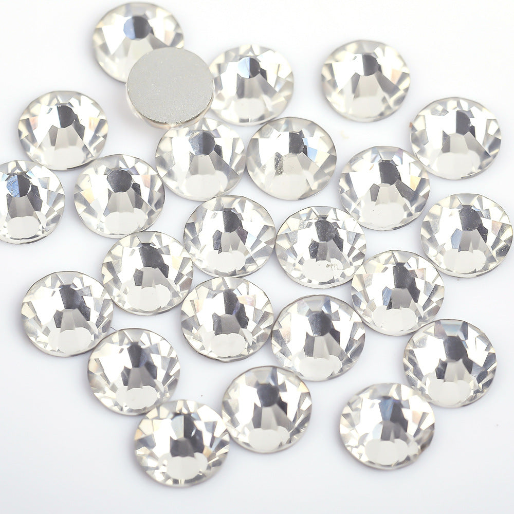 A Weichen rhinestone factory direct sales flat-bottomed diamond nail drill glass crystal round DIY sticker diamond jewelry accessories white - Mixbatch