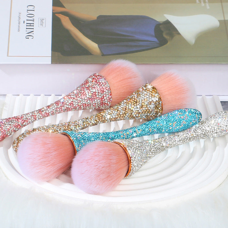 A new diamond-encrusted small waist loose powder makeup brush, oversized single soft-bristled nail brush, blush brush, beauty tool. - Mixbatch