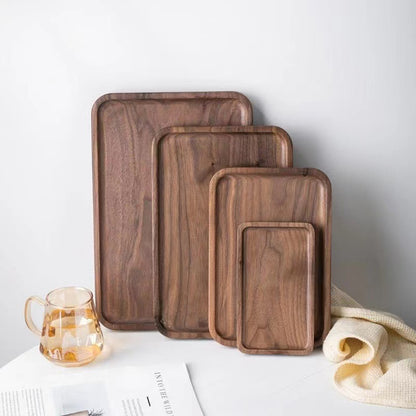 A Black walnut tray Rectangle Japanese-style household water cup Solid wood tray Original wooden tea tray Dining tray Wooden plate