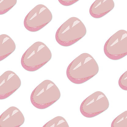 A short glossy oval European and American cross-border foreign trade fresh and fashionable French glitter removable wearable nail patch 24 pieces - Mixbatch