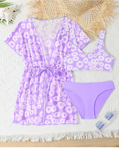 A girls three-piece swimsuit children's swimsuit baby girl summer foreign trade cross-border children's swimsuit middle and old children - Mixbatch