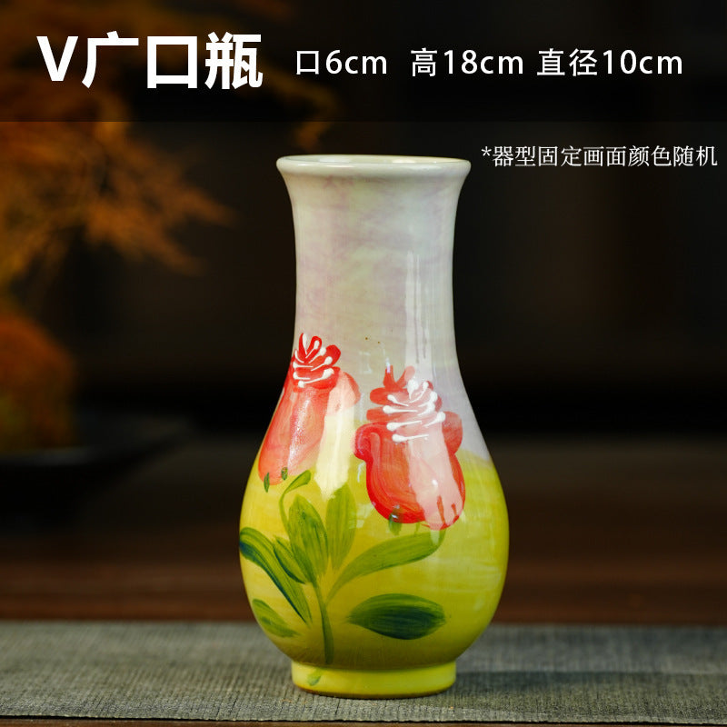 A Jingdezhen handmade oil painting vase dried flower home decoration TV cabinet ornament wine cabinet TV cabinet ceramic flower device