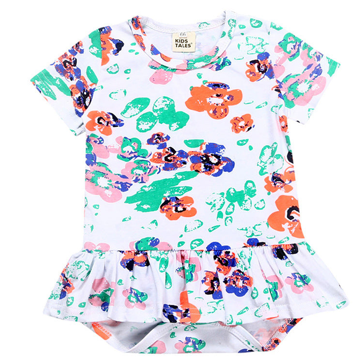 A New baby crawling clothes ins European and American baby onesies, summer girls printed short-sleeved triangle skirts - Mixbatch